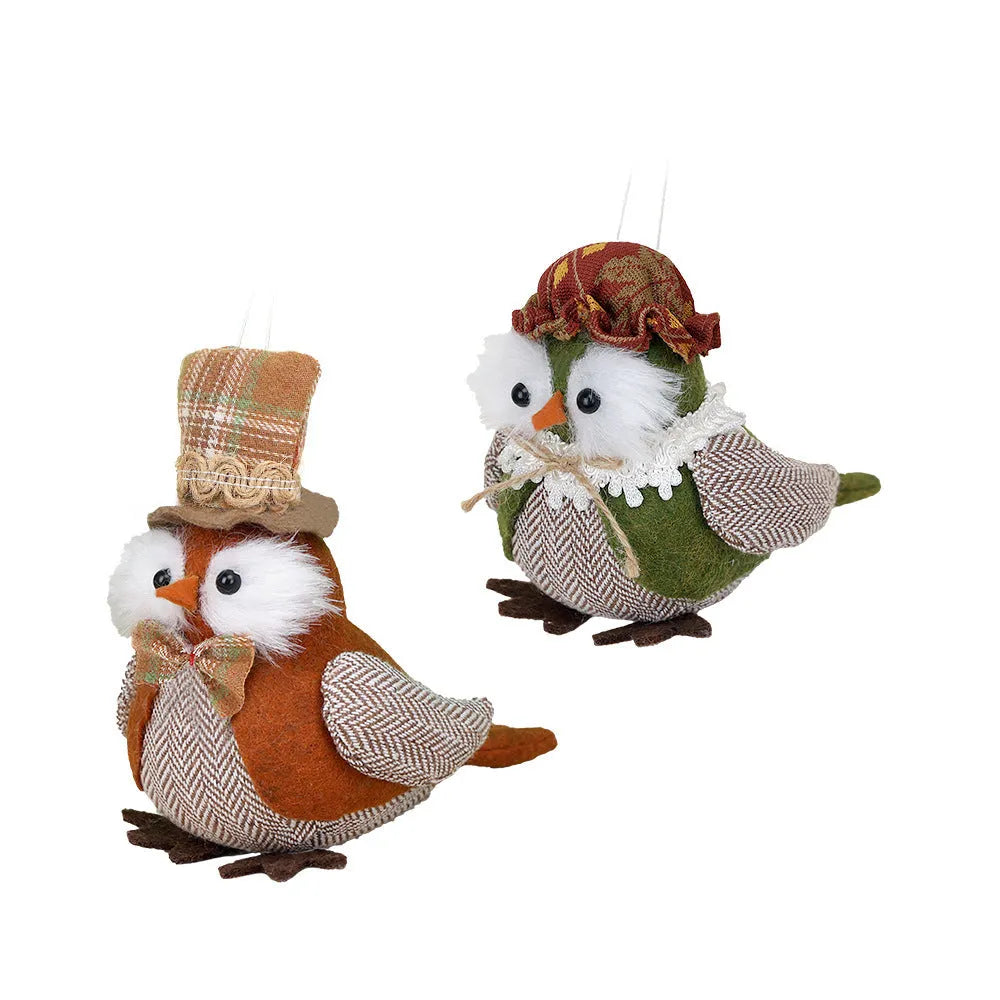 Thanksgiving owl harvest bird pendant ornament in green or orange colours