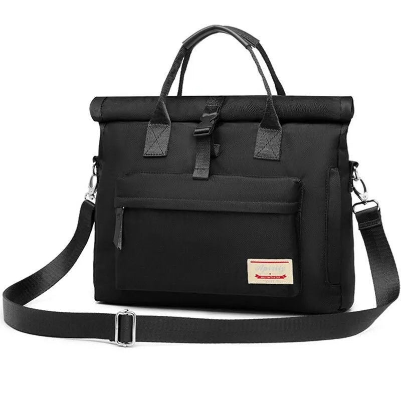 Shockproof waterproof nylon laptop bag showing medium and large size options for different laptop dimensions