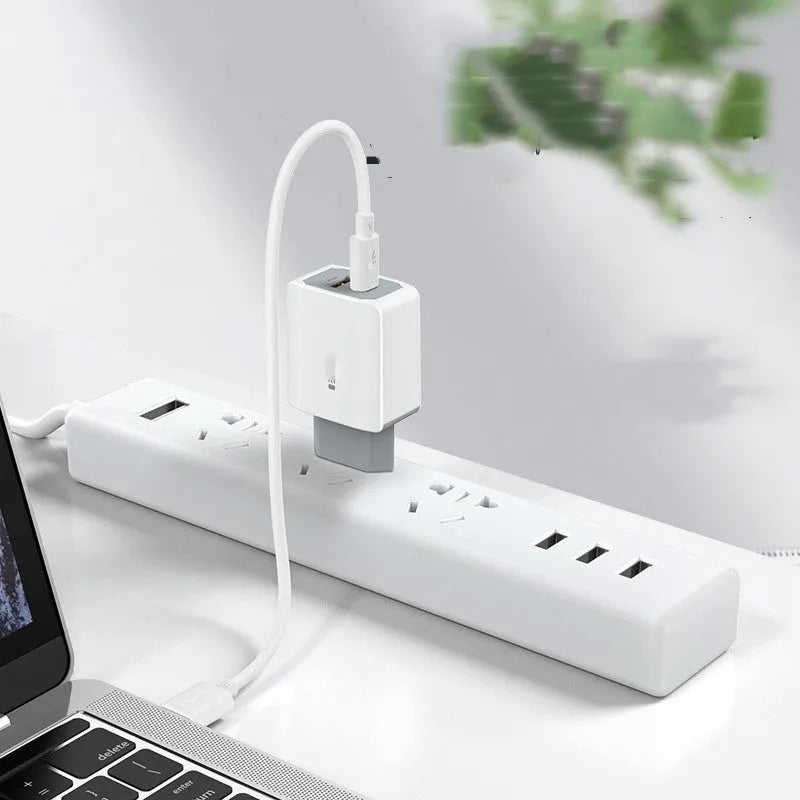 White European standard fast charger set with USB cable in compact size
