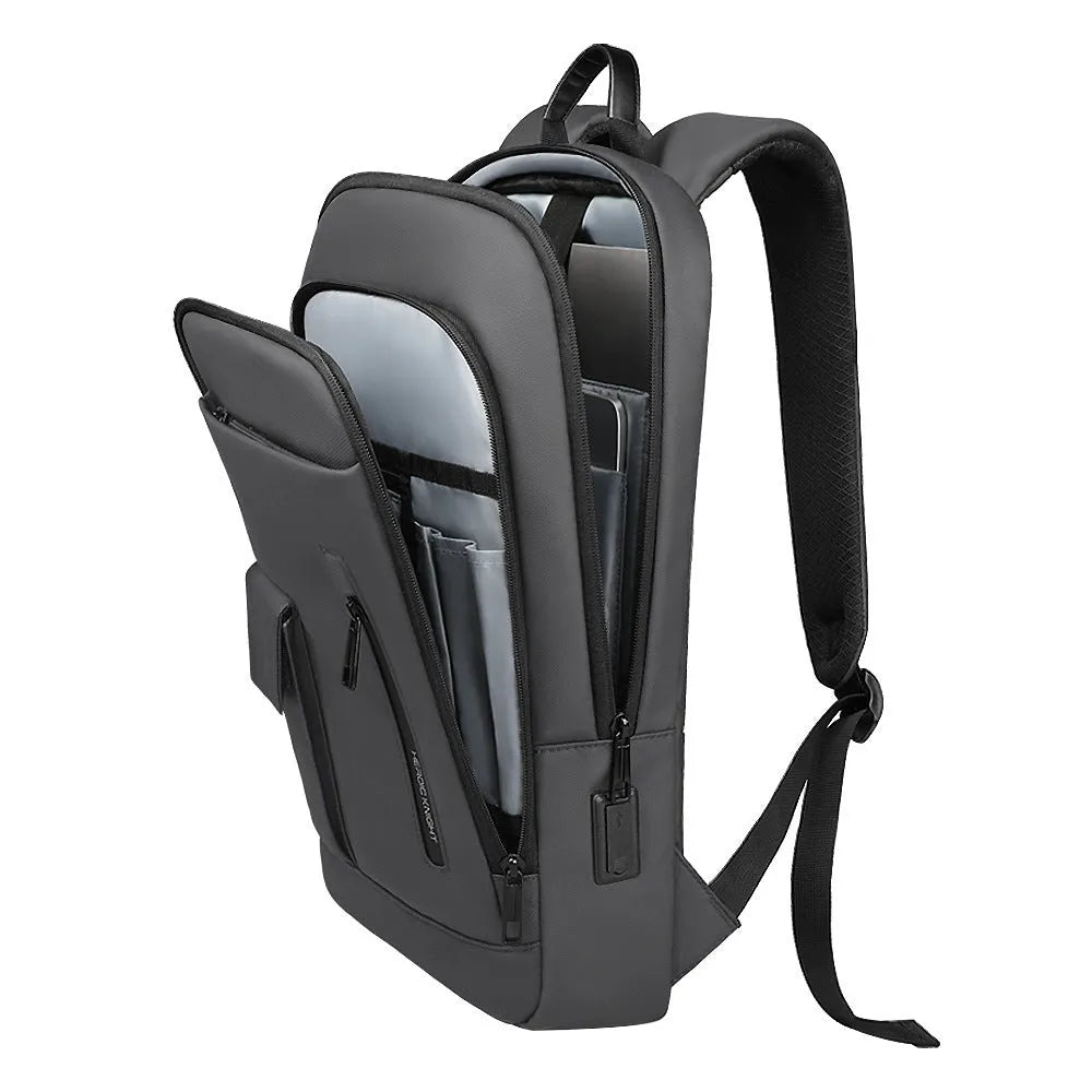 Lightweight Oxford cloth men's backpack in dark grey with sewing line detail