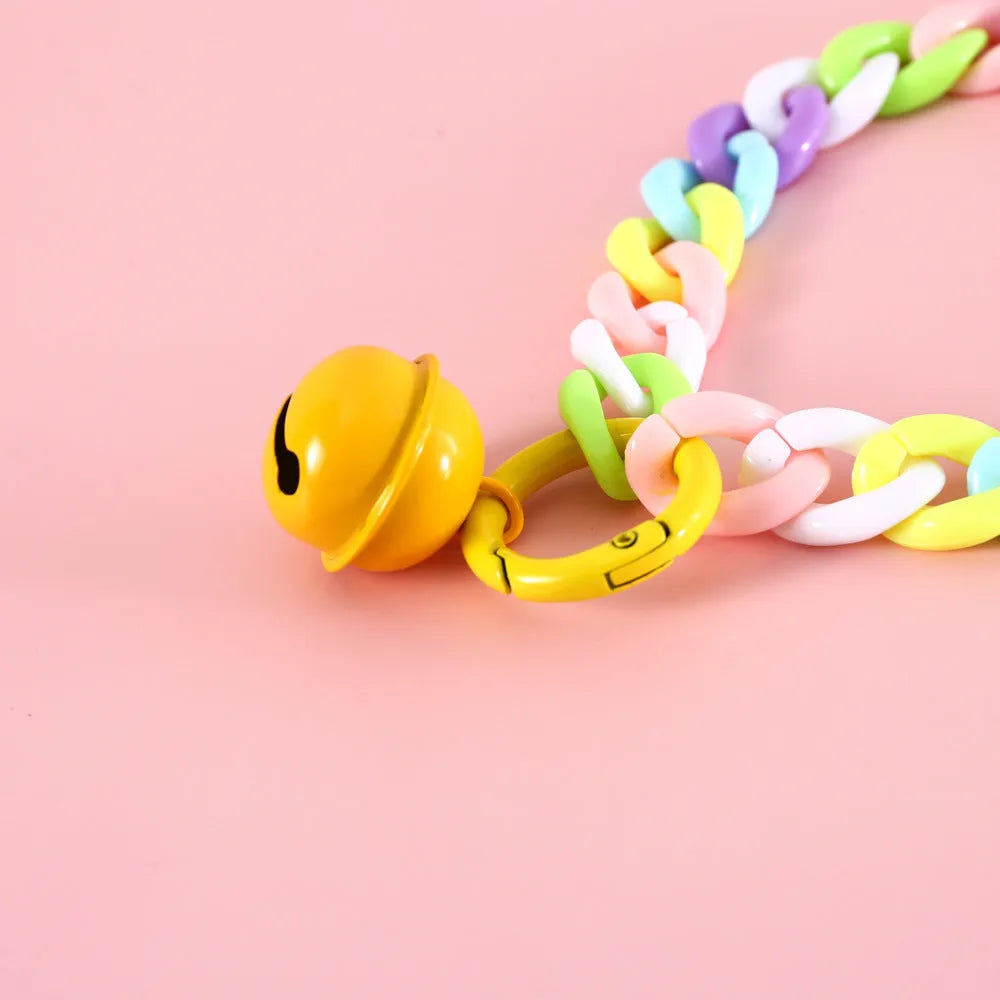 Plastic chain pet collar in macaron candy colours with adjustable sizing for special occasions