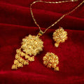 Bride's 24k gold-plated copper necklace and earrings jewelry set two-piece yellow gold tone