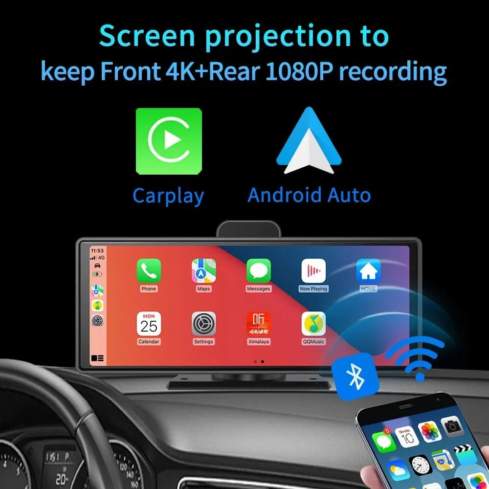 12-inch touchscreen car DVR with front and rear cameras for vehicle recording
