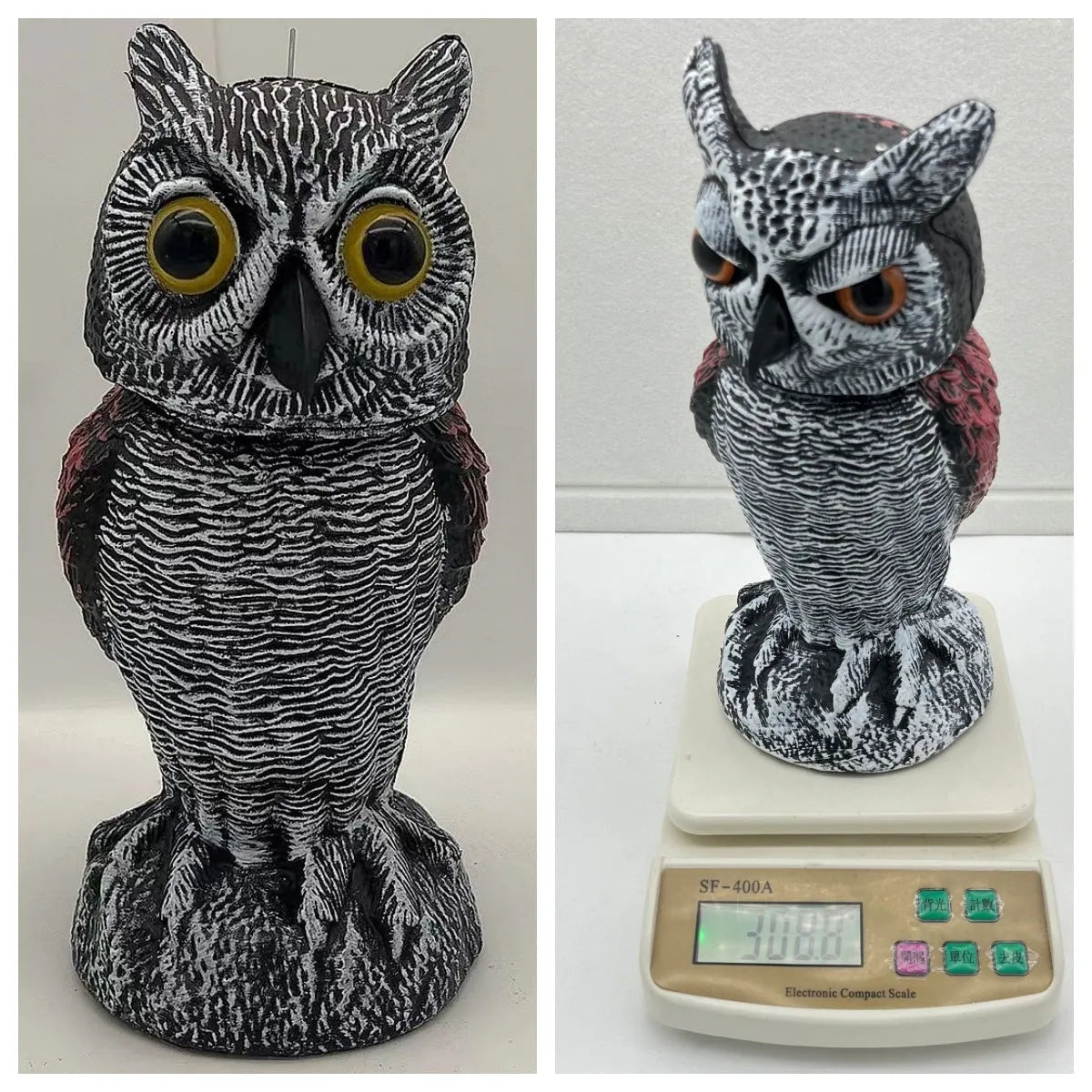 Plastic artificial owl bird deterrent ornament with shaking head design for outdoor pest control