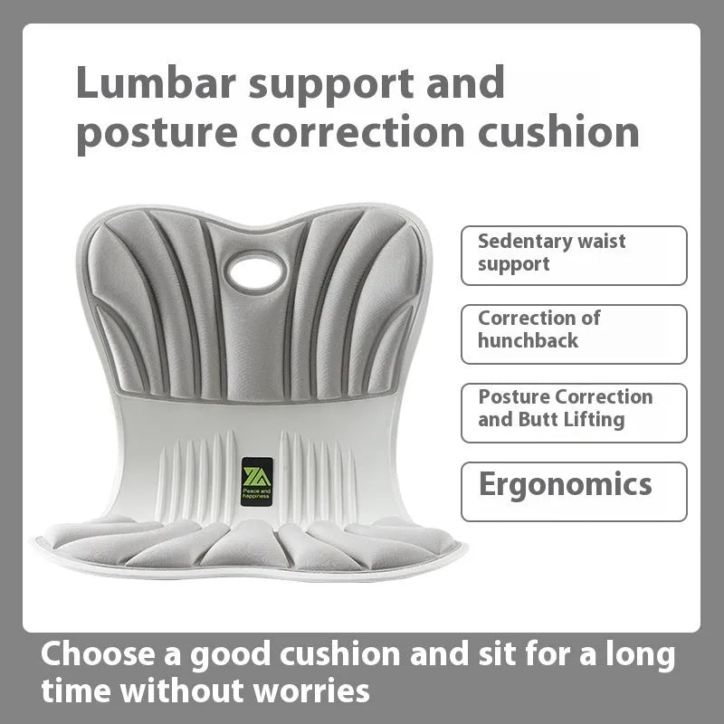 Ergonomic waist support cushion for office chairs in grey colour showing contoured shape