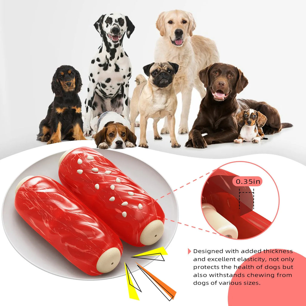 Primary colour plastic dog dental chew toy with molar rod shape and textured cleaning surfaces