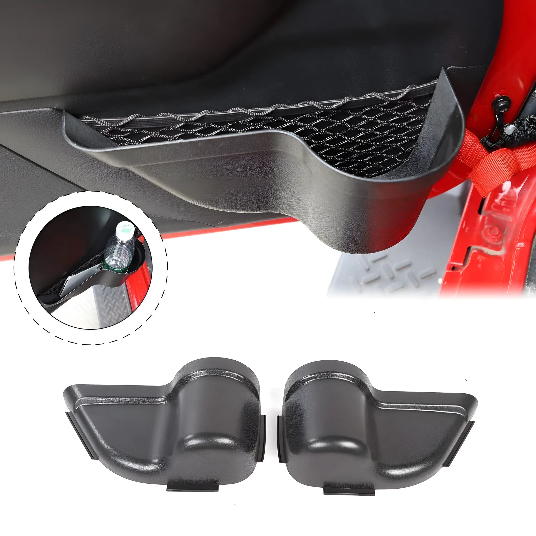 Black aluminium alloy car interior net pocket storage box pair for seat side gap
