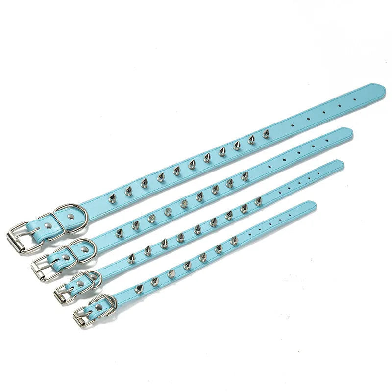 Colourful studded dog collar with metal spikes on a durable PU leather strap and alloy buckle
