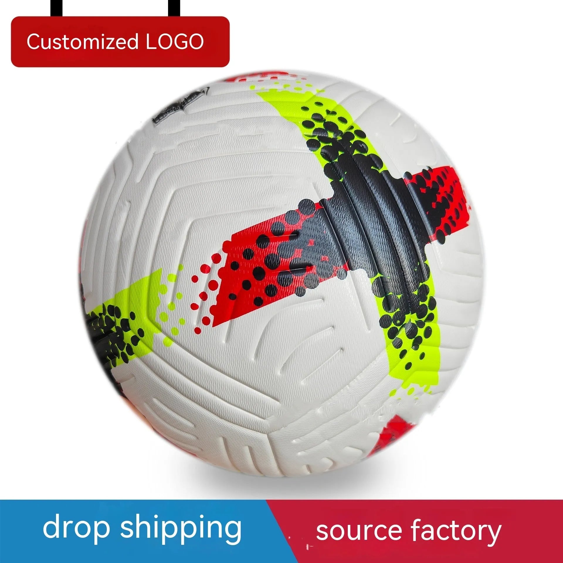 Fluorescent green size 5 PU football with seamless thermal adhesive patch construction.