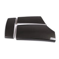 Three black ABS plastic car armrest box covers with a carbon fibre pattern and glossy finish.