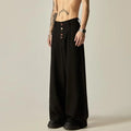 Men's solid colour wide-leg casual trousers in black or brown with straight-leg fit and button fly