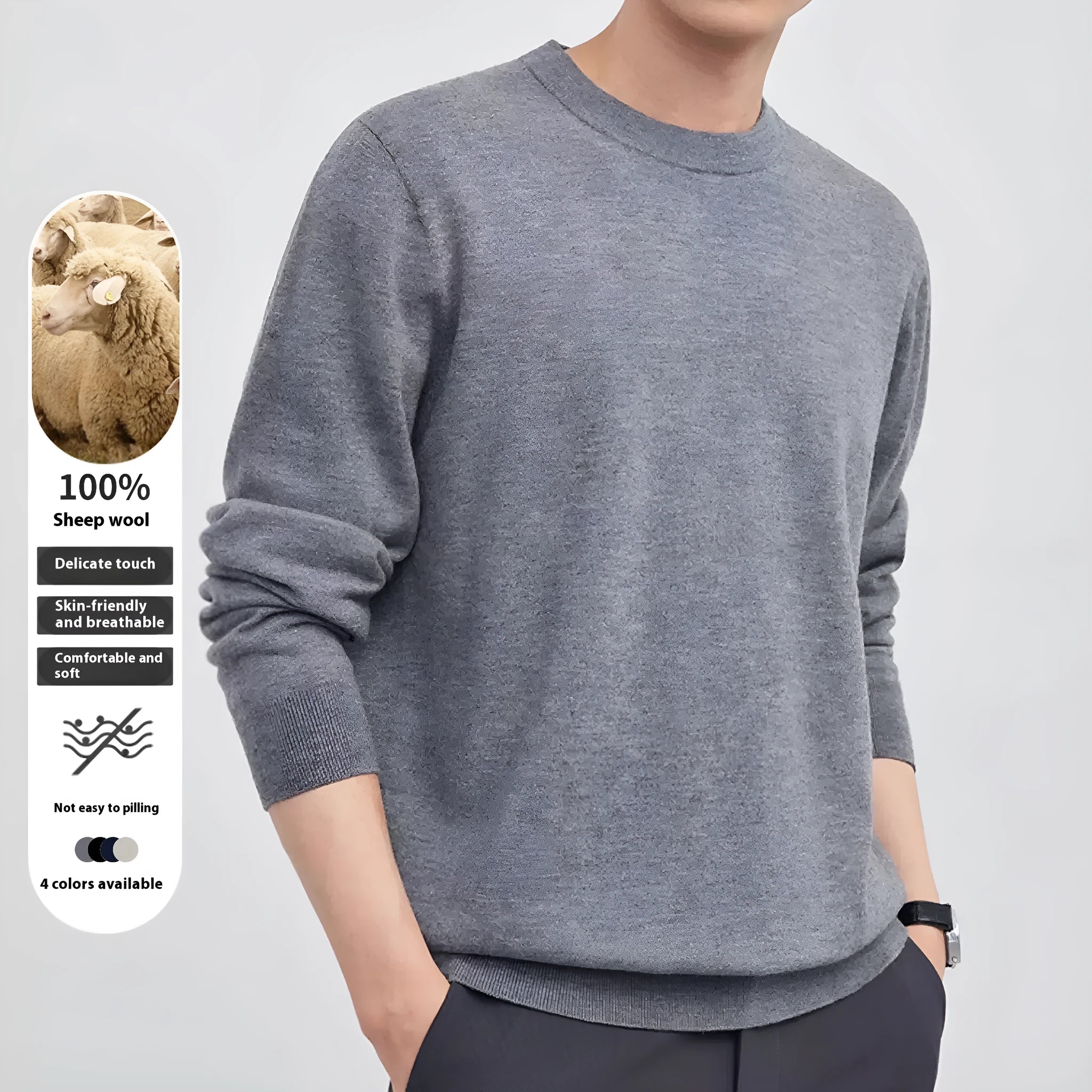 Men's regular fit pullover sweater in standard wool for autumn and winter business wear