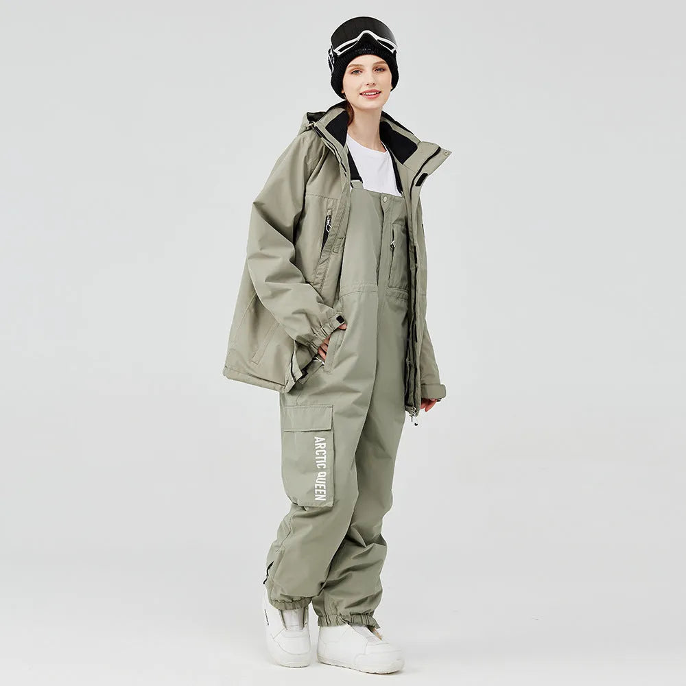 Blue and black unisex waterproof ski suit jacket and trousers for winter sports