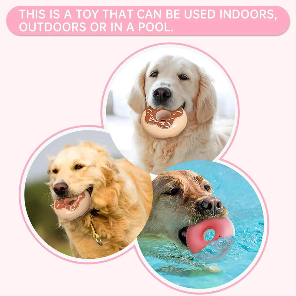 Donut-shaped dog chew toy in Coffee colour with embossed surface on a plain background