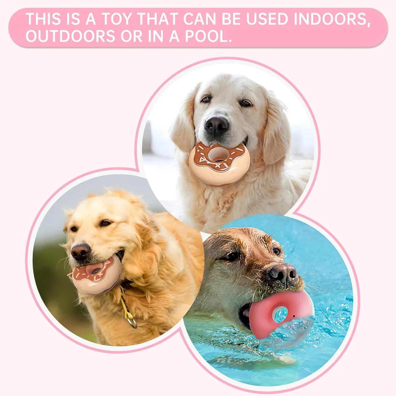 Donut-shaped dog chew toy in Coffee colour with embossed surface on a plain background