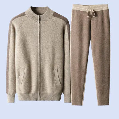 Men's cashmere wool blend casual sports suit with half turtleneck cardigan and trousers