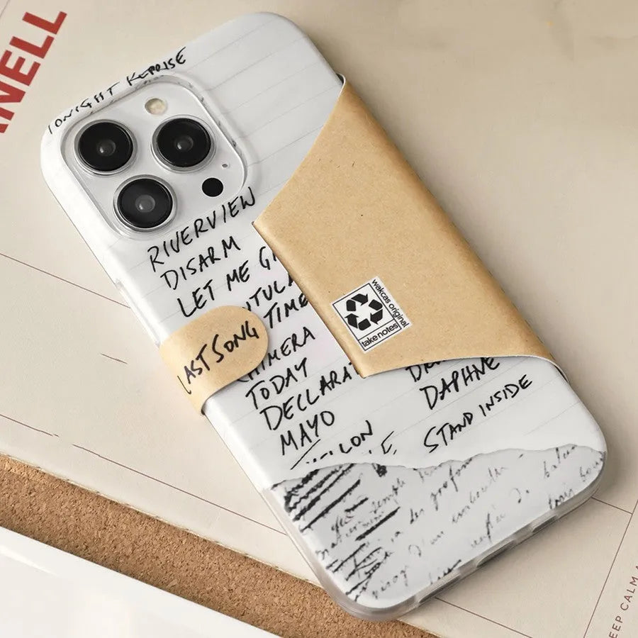 Minimalist TPU phone case with flip stand, kraft paper texture, for iPhone 14 13 12 11