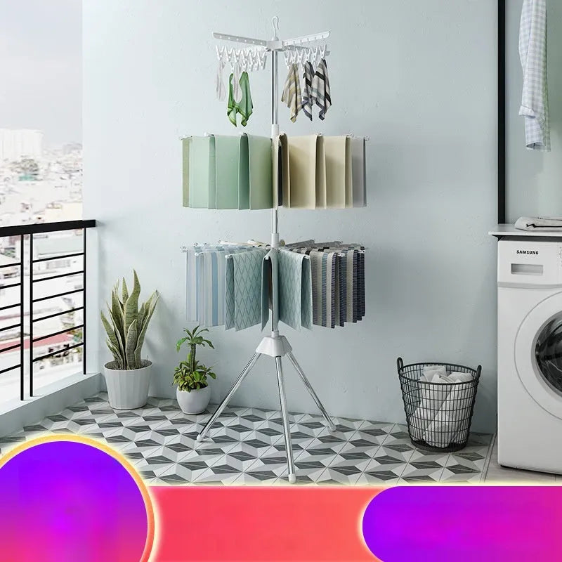 Mobile split plastic clip drying rack with stainless steel frame and three-layer hanging storage for socks and ties