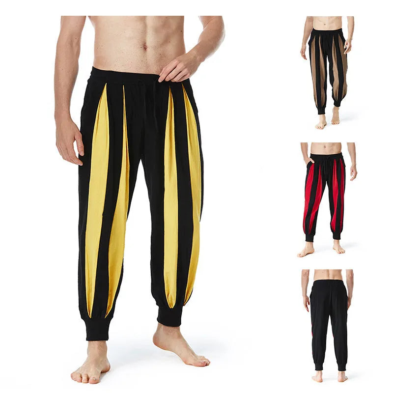 Men's straight-fit casual trousers in polyester available in four colours: red, khaki, yellow, brown