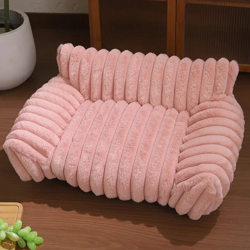 Cat sofa rabbit plush thickened large kennel in pink, with raised sides, suitable for adult cats