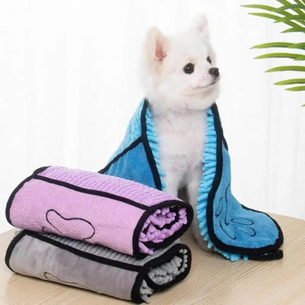 Blue pet bath towel measuring 62x23 cm for drying dogs and cats