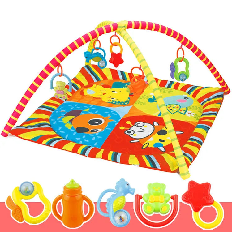 Velvet baby gymnastics blanket with animal print design for crawling and ability training