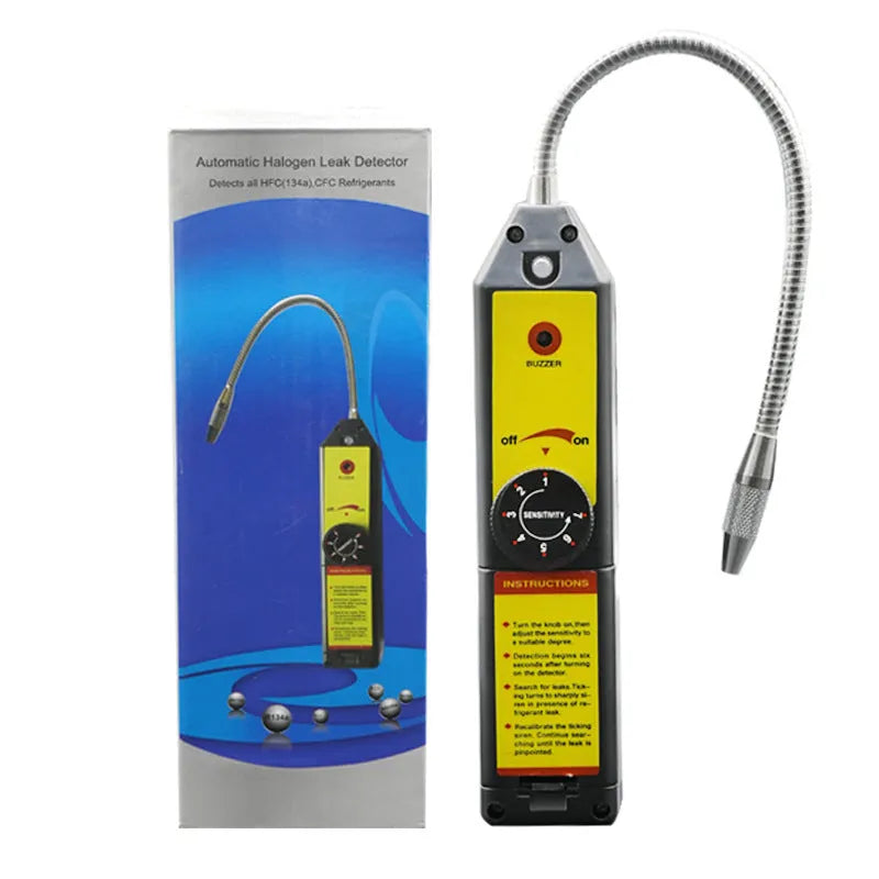 WJL-6000 electronic halogen leak detector with extended probe on a workshop bench