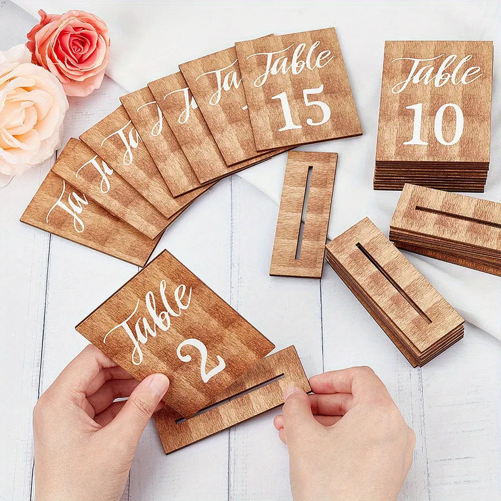 Set of 20 wooden board ornaments in American country style, each 10x7.4 cm, on a wooden surface