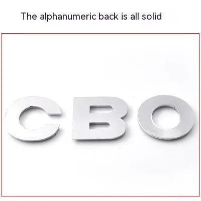 3D metal car bumper sticker showing dimensional English letter on car surface