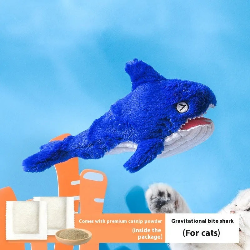 USB rechargeable pet molar tooth cleaning toy in Blue Shark style with soft velvet cloth