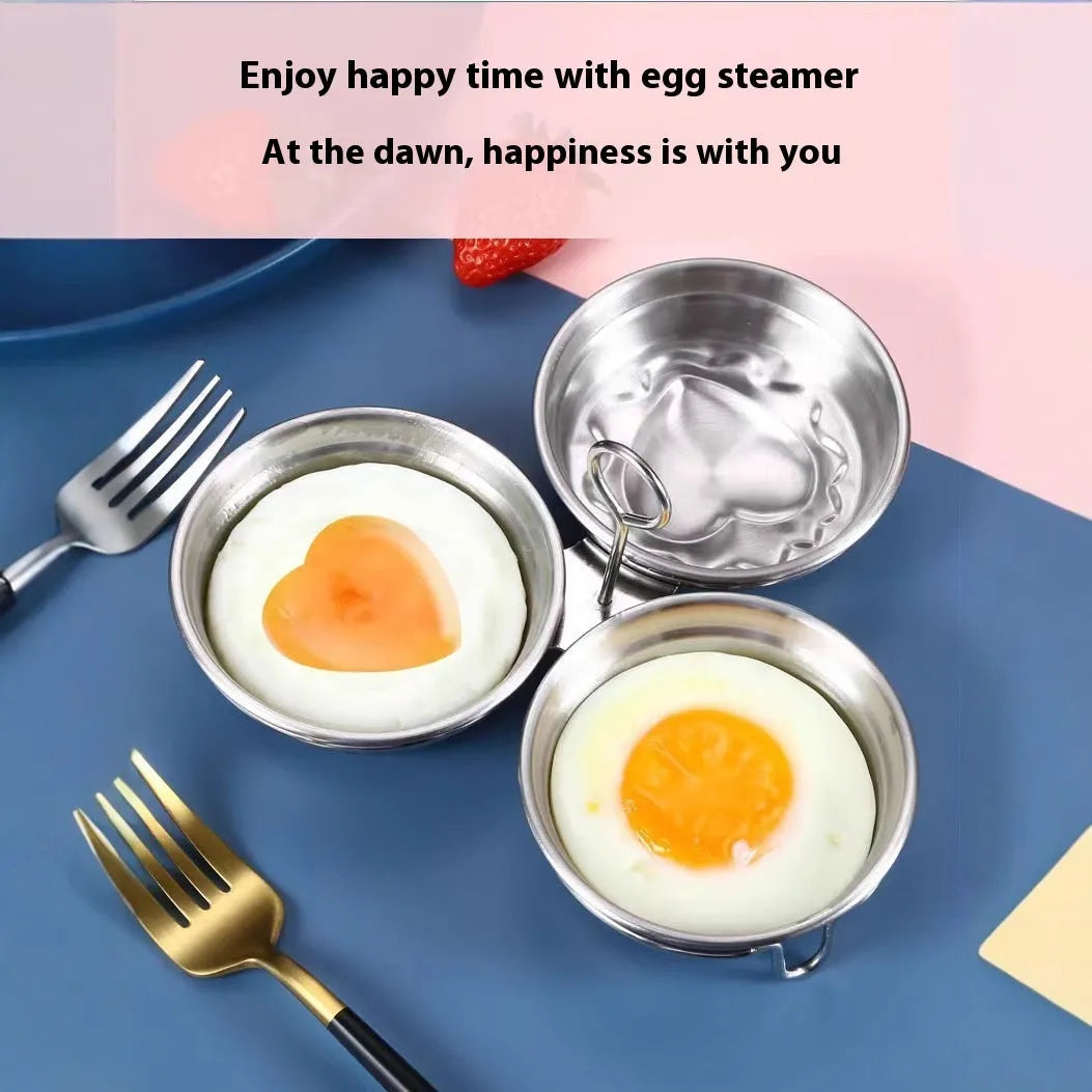 Mini heart-shaped and round egg steamer made from stainless steel for boiling eggs.