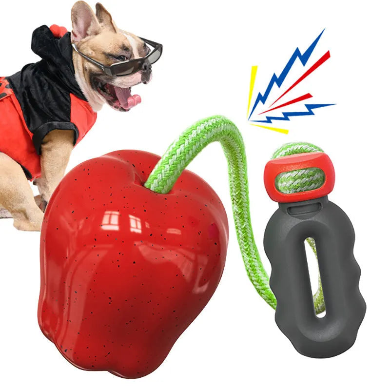 Green and red plastic Apple-shaped dog toys with squeakers for chewing play