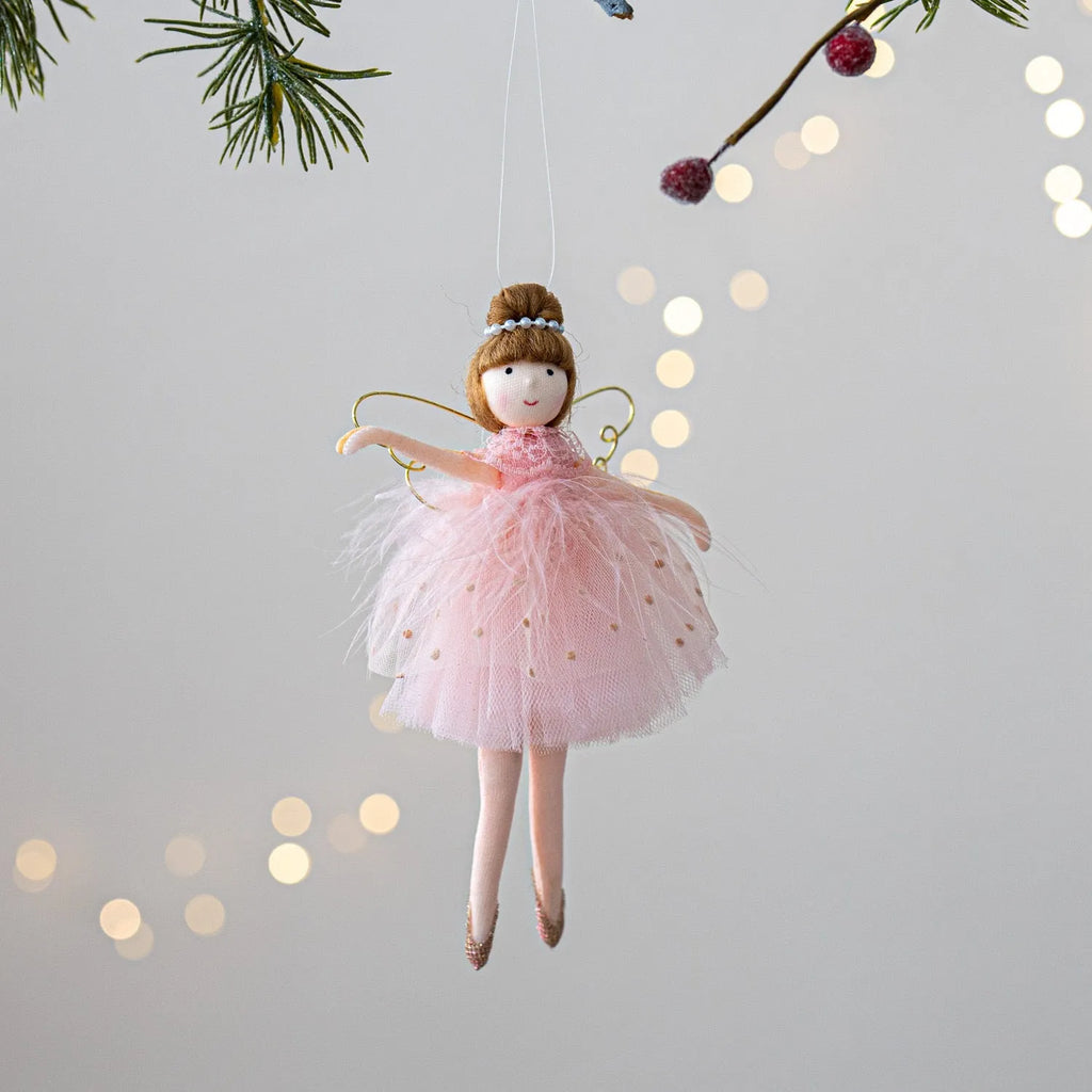Pink cloth ballet girl angel doll plush pendant on a white background