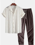 Men's loose fit short sleeve shirt and trousers suit in milk silk fabric for summer leisure wear