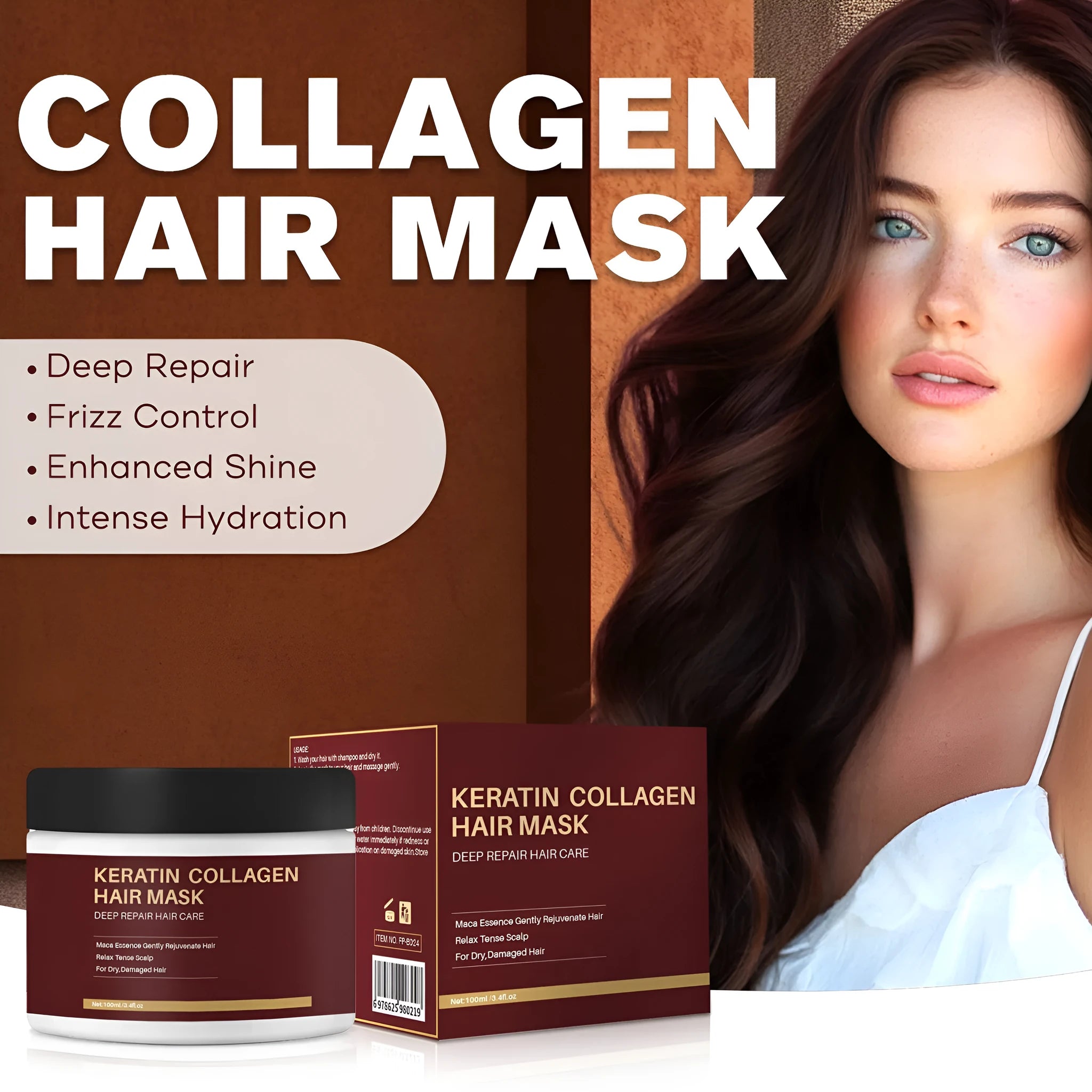 Moisturising collagen hair mask 100ml tube for dry damaged hair restoration