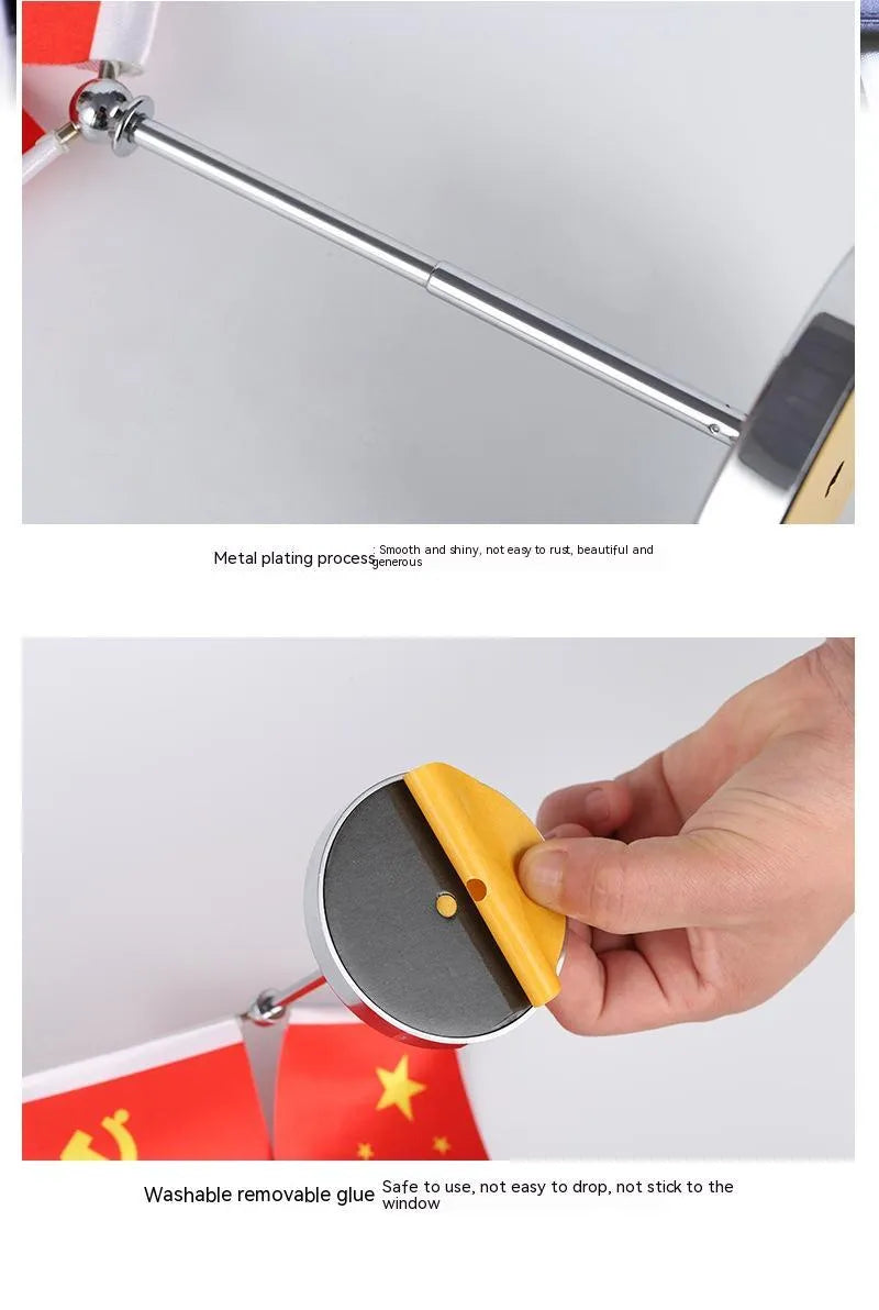 Red flag on telescopic metal rod with crystal base stand for car dashboard decoration