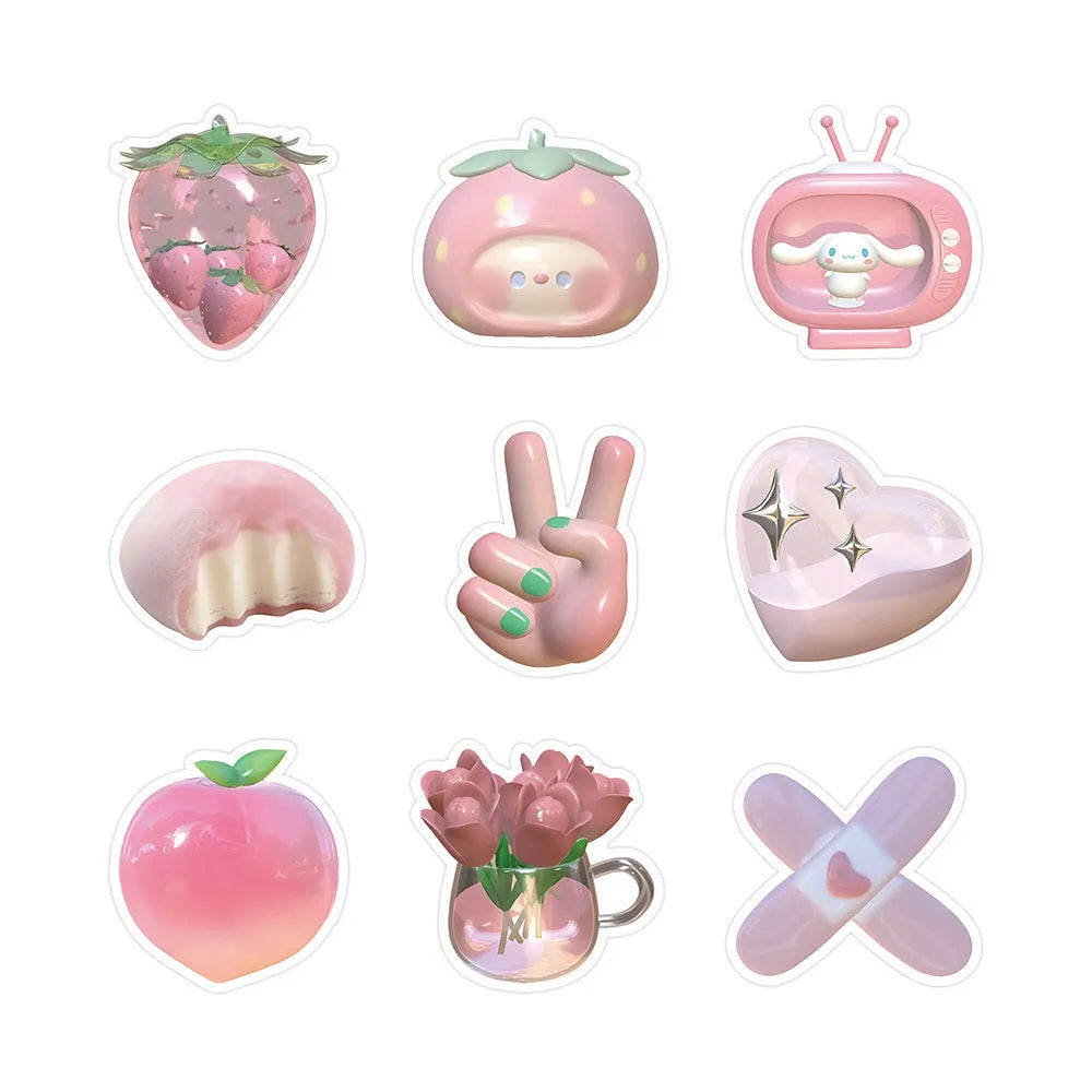 63-piece pack of 3D decorative stickers with pink girl heart patterns in cute style