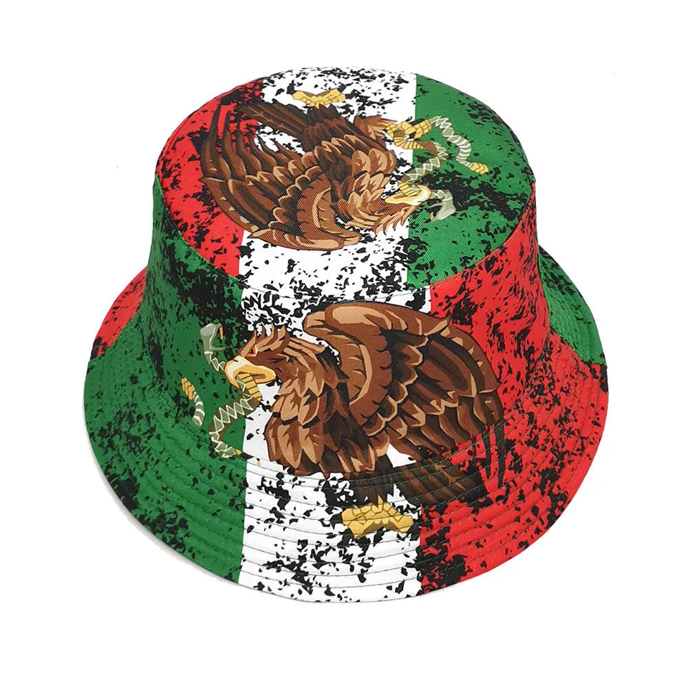 Eagle pattern retro bucket hat in dome crown style, size M, made of polyester