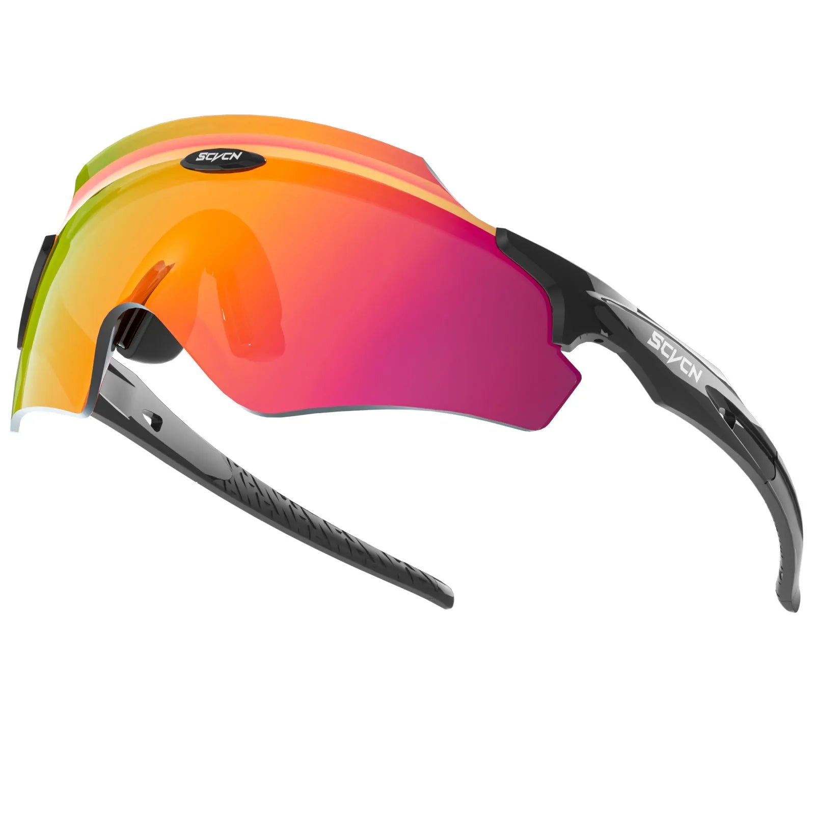 Athletic sports glasses with integrated colourful lens in frameless windproof design for cycling and running