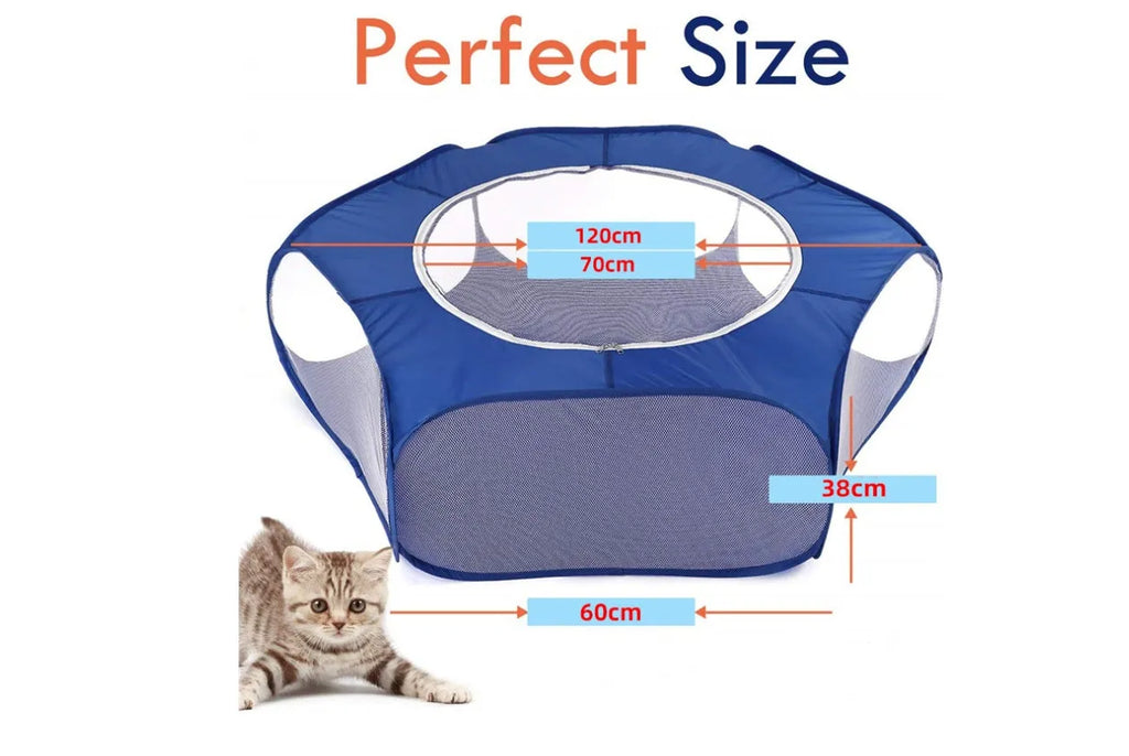 Folding pet fence 120x38 cm blue with breathable zipped cover and waterproof base