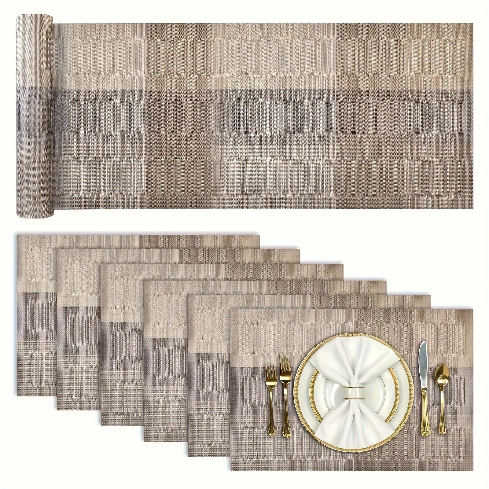 PVC non-slip placemat in gradient bamboo black on a kitchen countertop.