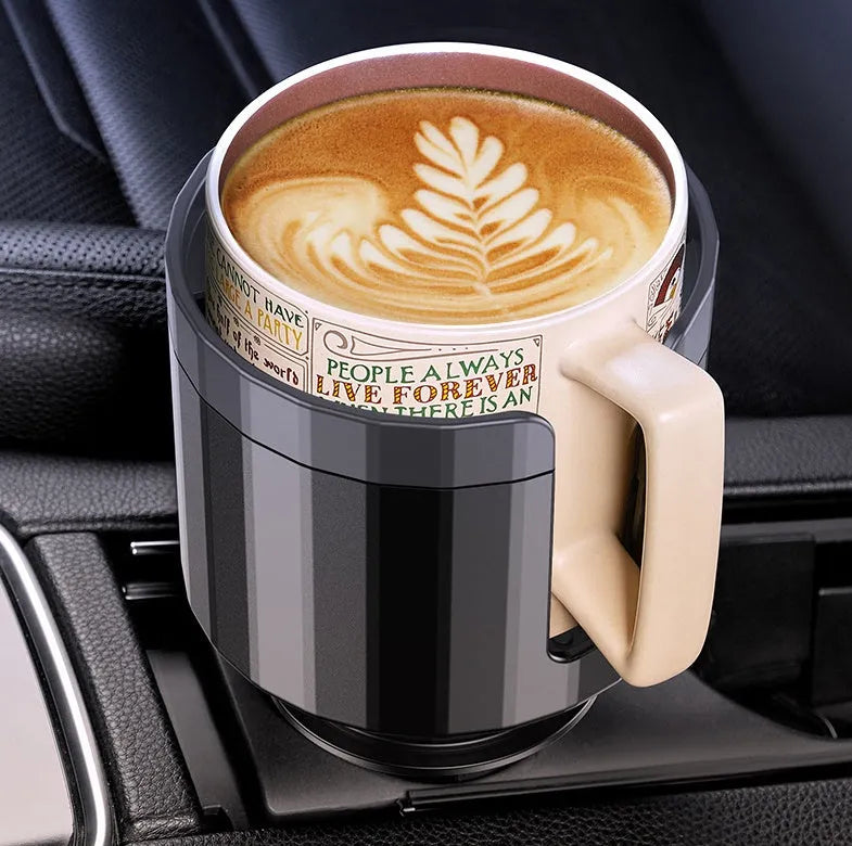 Matte black car cup holder expander with adjustable base for oversized bottles