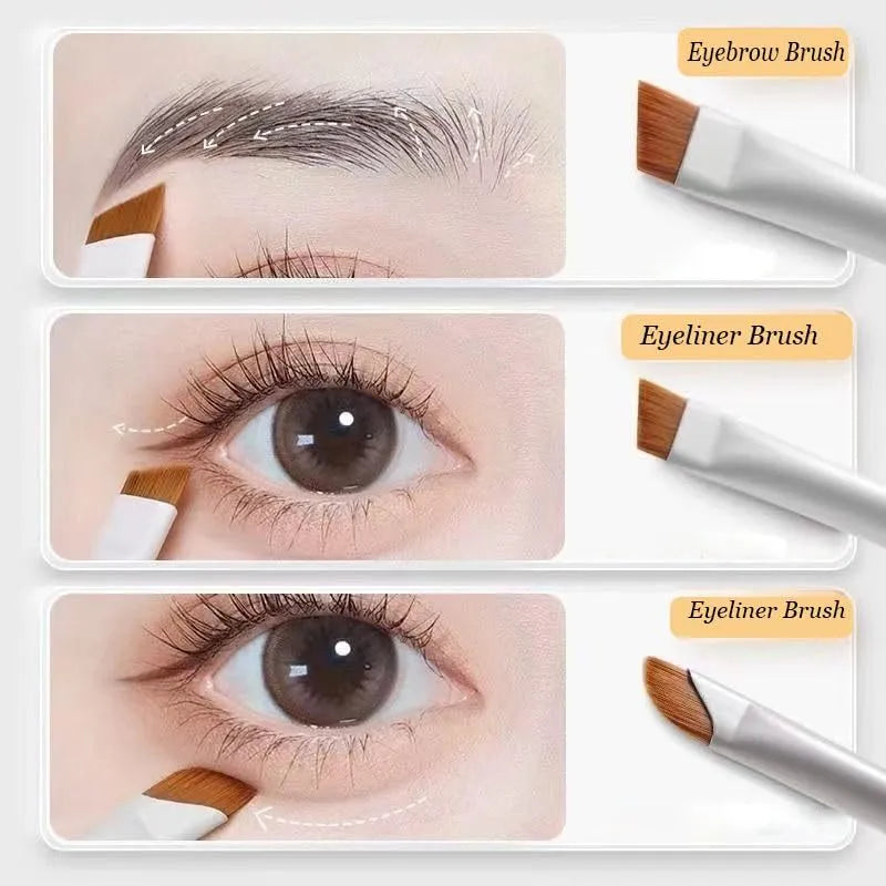 4 piece angled eyeliner and brow brush set in leather case