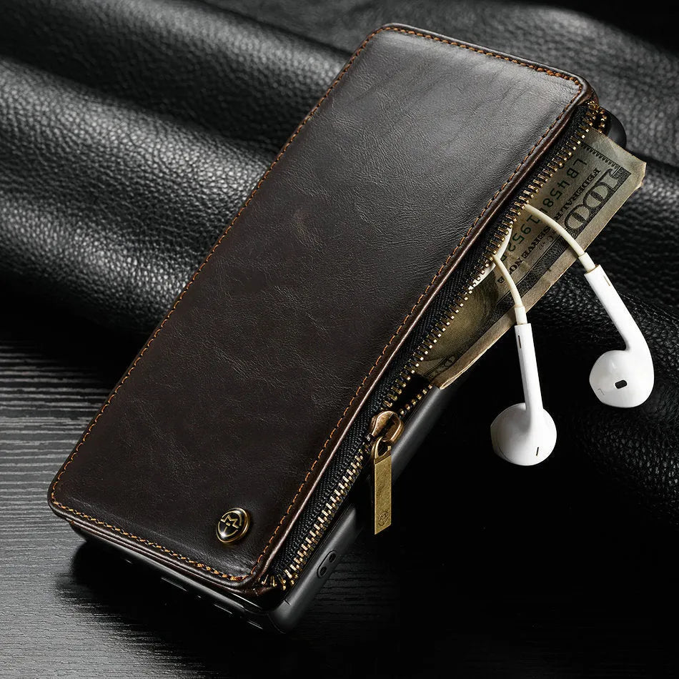 Samsung Galaxy Note9 PU leather flip phone case in black showing closed front cover