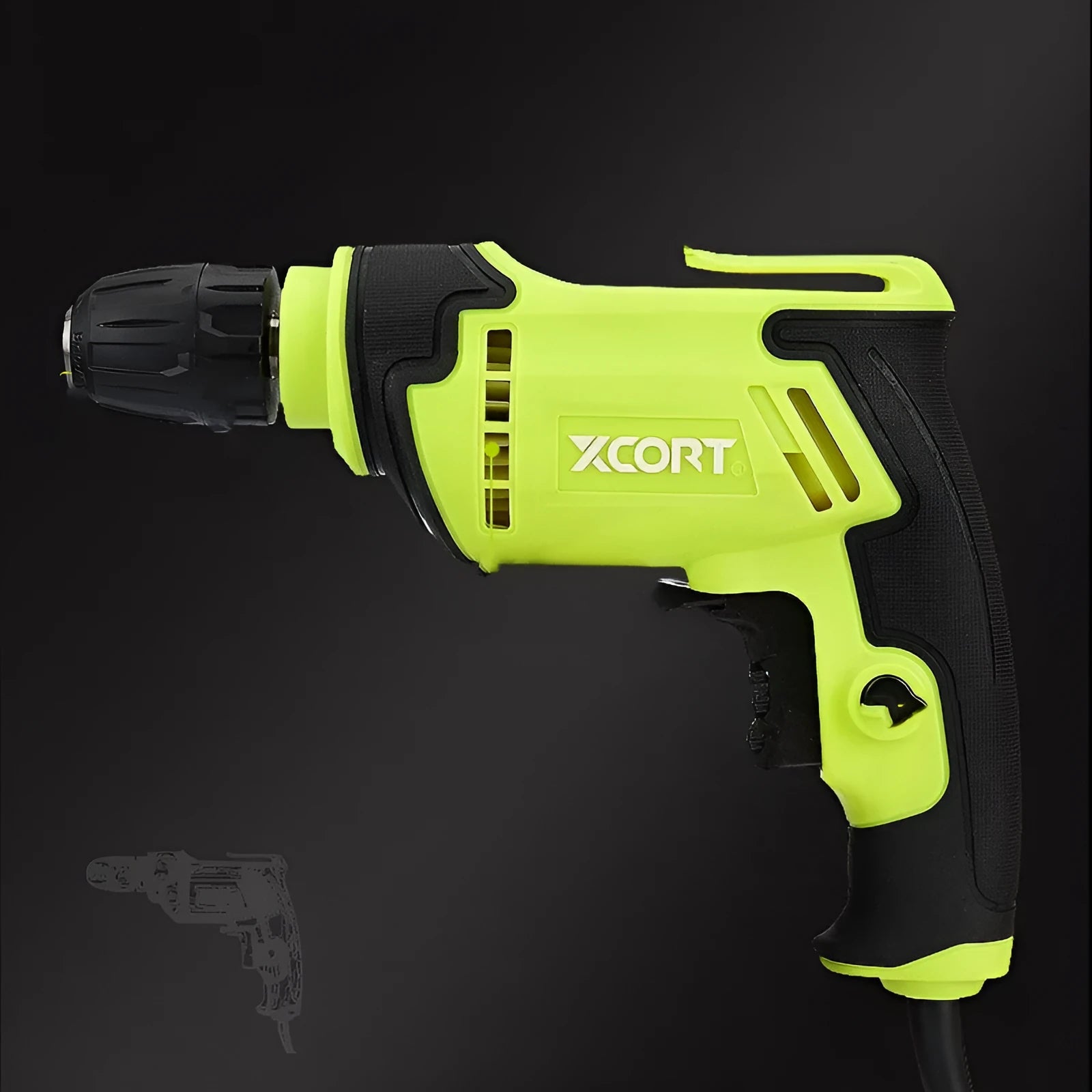 450W pistol grip electric hand drill with a black and grey casing and a 10mm chuck.