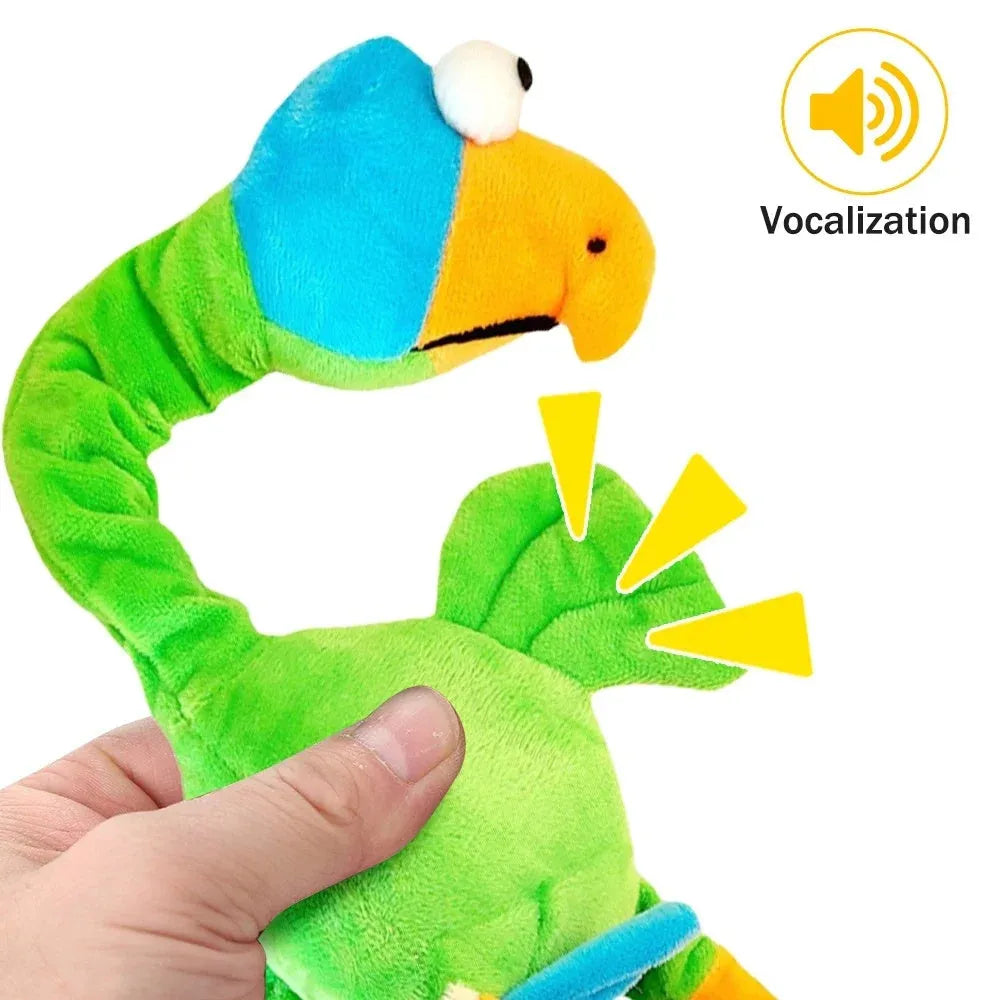 Screaming chicken sound dog chew toy in black, green and orange colours with bite resistant squeaky design