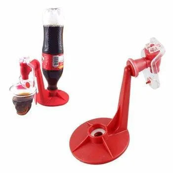 Red Magic Tap soda bottle dispenser attached to inverted 2 litre bottle with push-button mechanism