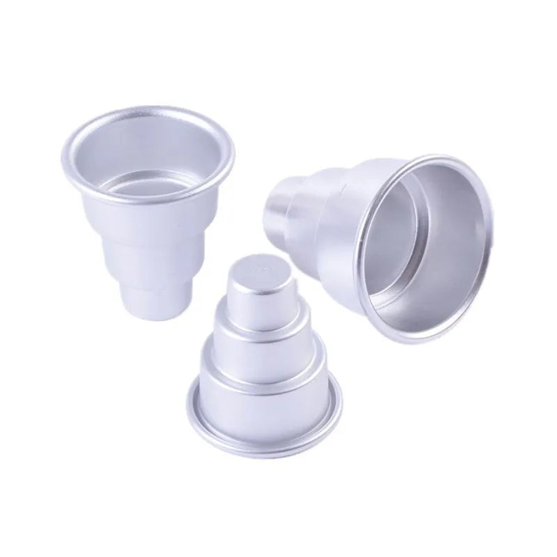 Mini three-layer aluminium alloy cake mould in silver with three sizes for fondant cake forming and DIY baking