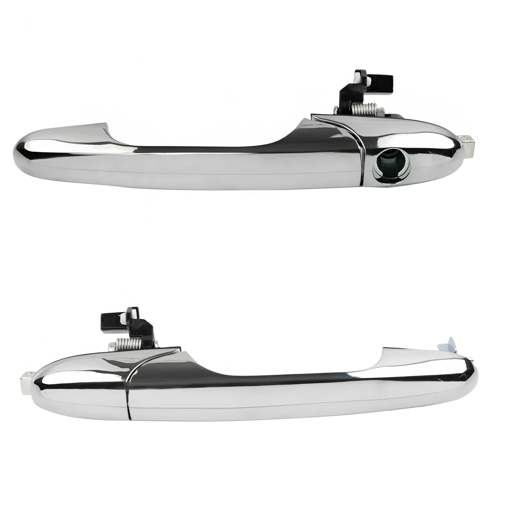 Black plastic replacement door handle for Fiat 500 measuring 16.2x8x7 cm