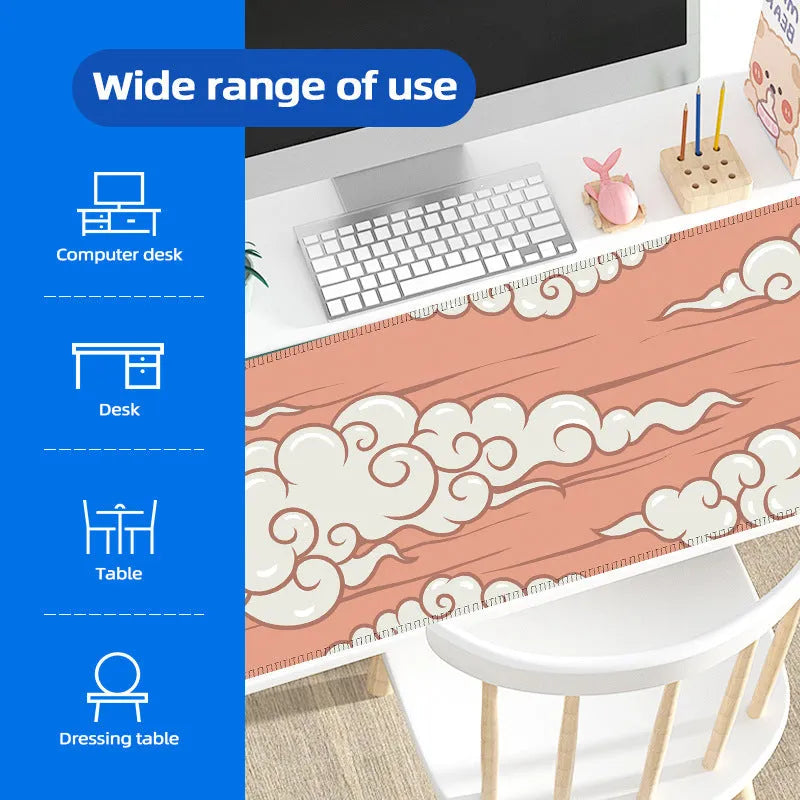 Large office desk mat with Japanese style pattern and natural rubber non-slip base.